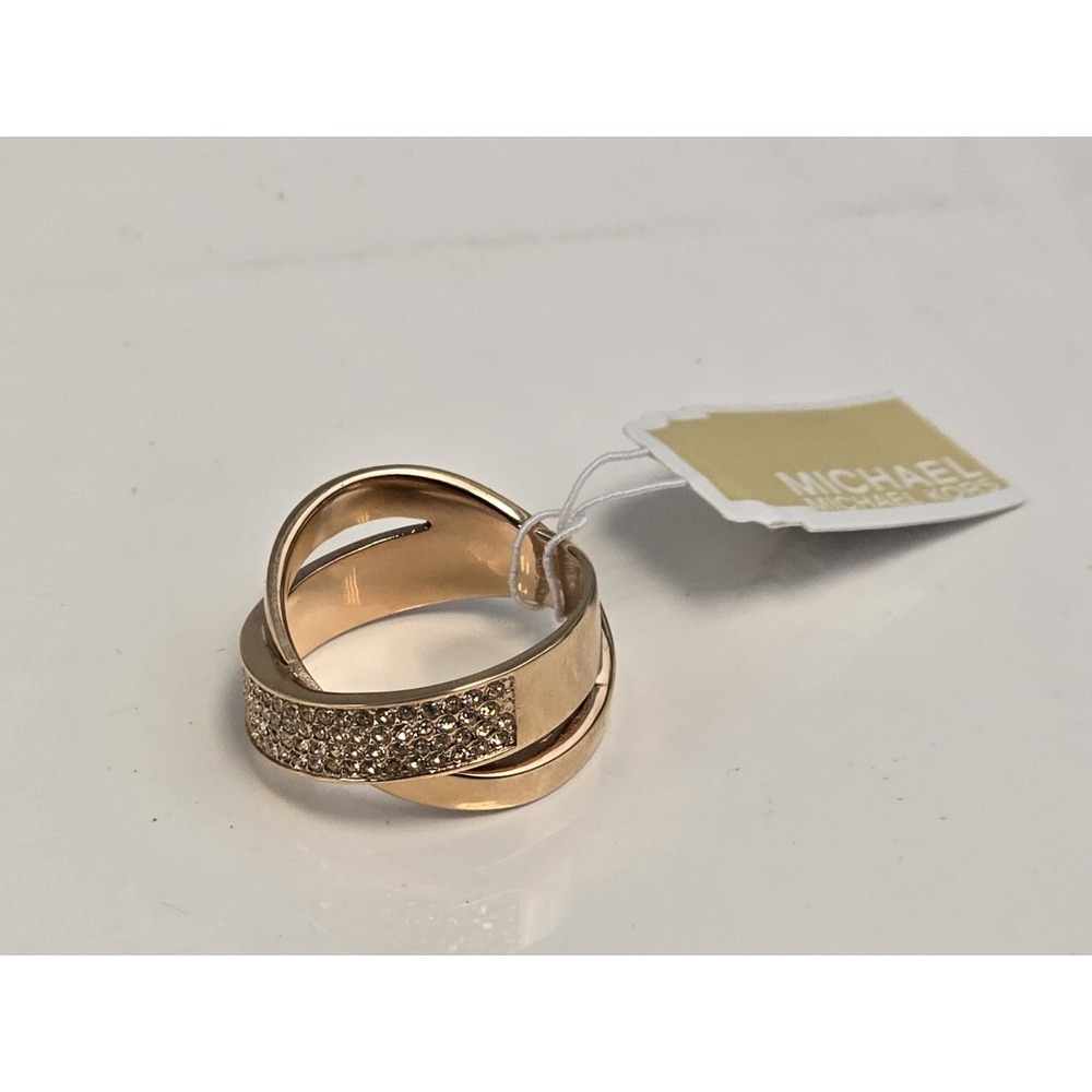Michael Kors Brilliance Rose Gold & Crystal X Ring Size 9 MKJ28697919 New